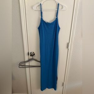 Blue ribbed midi dress